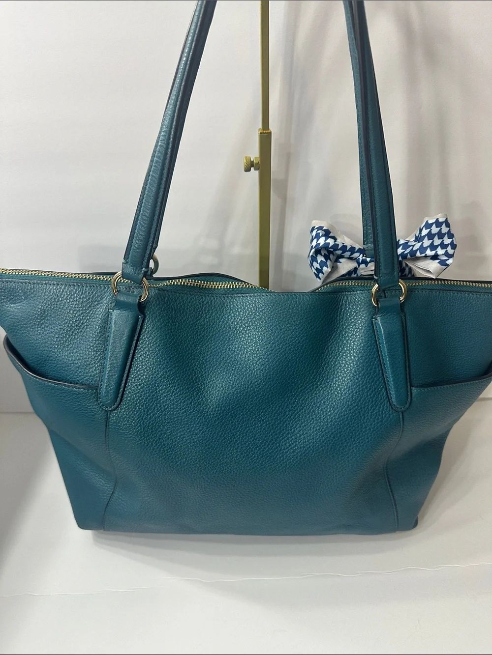 COACH Teal Pebbled Leather Tote with Matching Wristlet